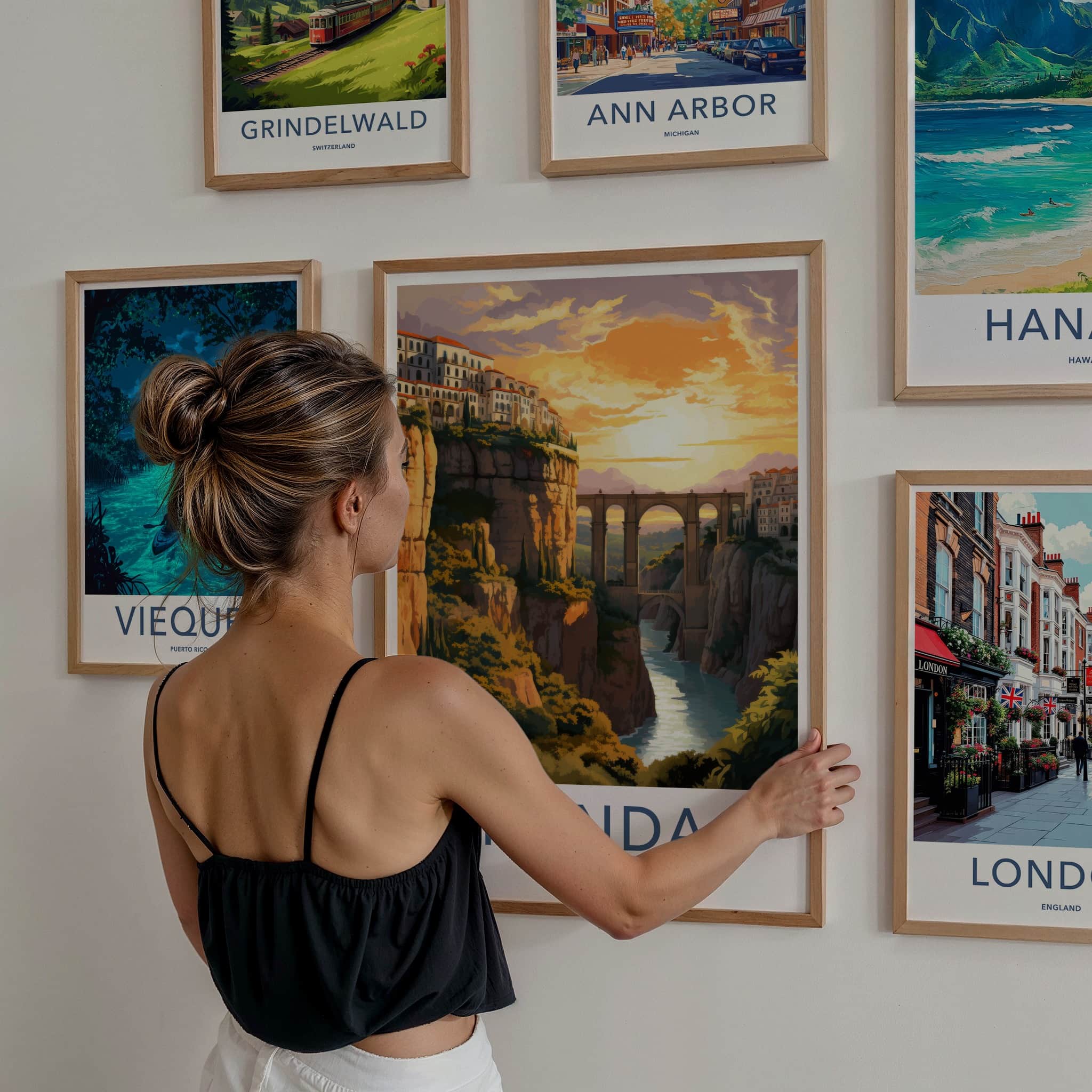 Ronda Poster - Spain Travel Art - Gorge Bridge Sunset Home Decor