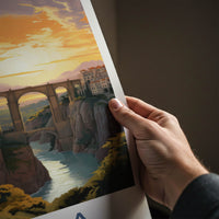 Ronda Poster - Spain Travel Art - Gorge Bridge Sunset Home Decor