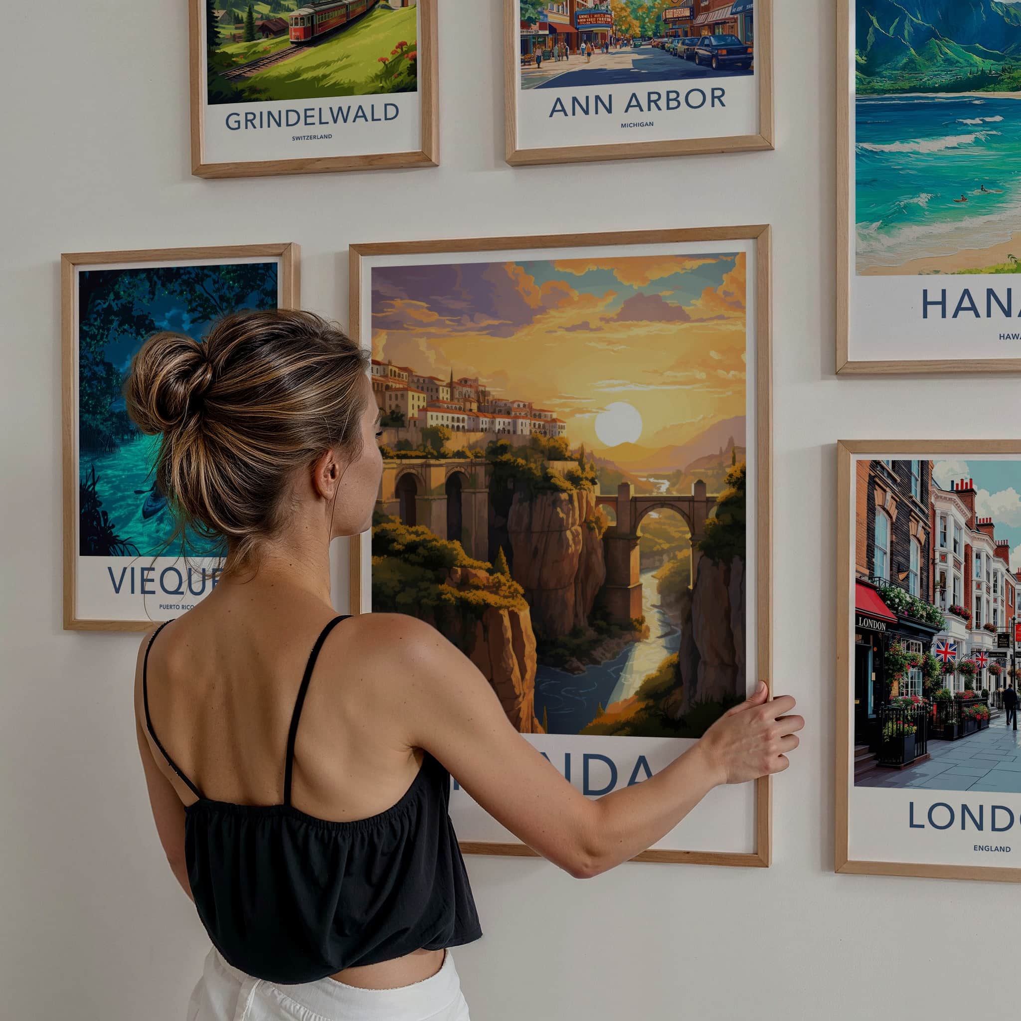 Ronda Poster - Spain Travel Print - Sunset Gorge Bridges Lounge Decor