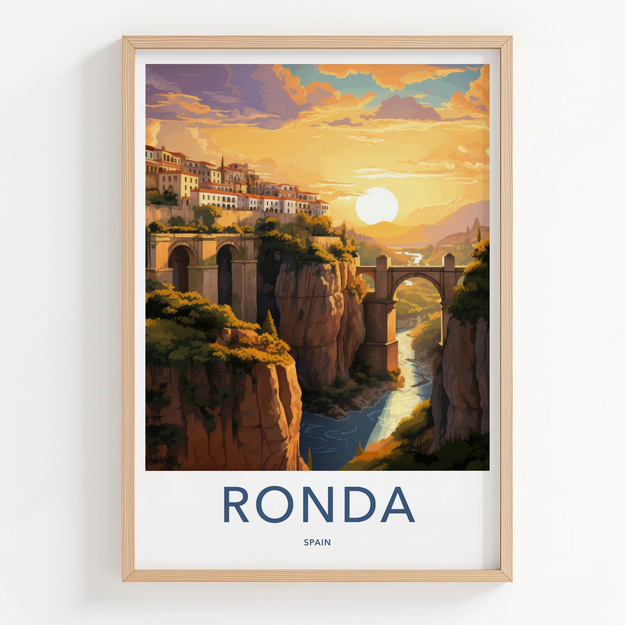 Ronda Poster - Spain Travel Print - Sunset Gorge Bridges Lounge Decor