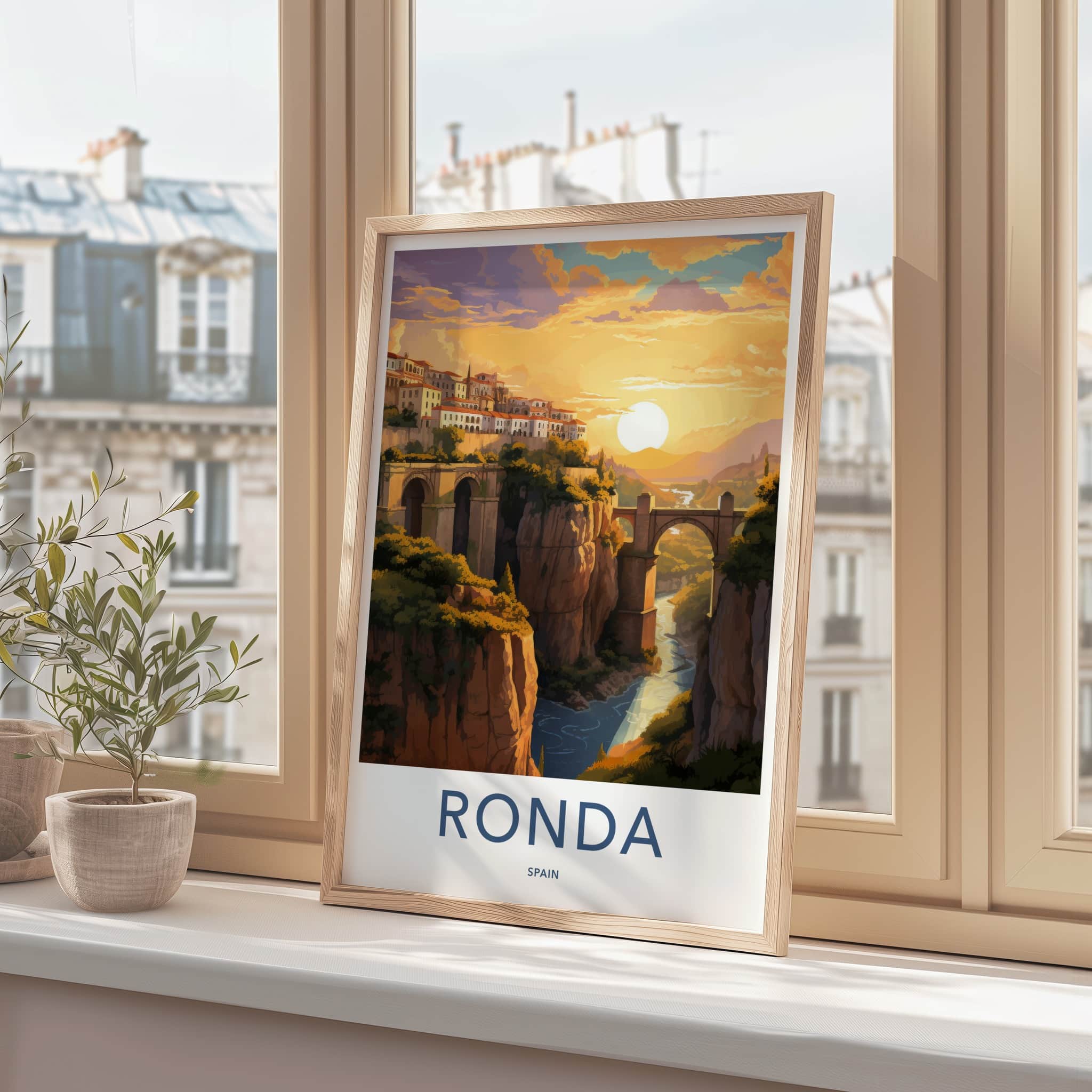 Ronda Poster - Spain Travel Print - Sunset Gorge Bridges Lounge Decor