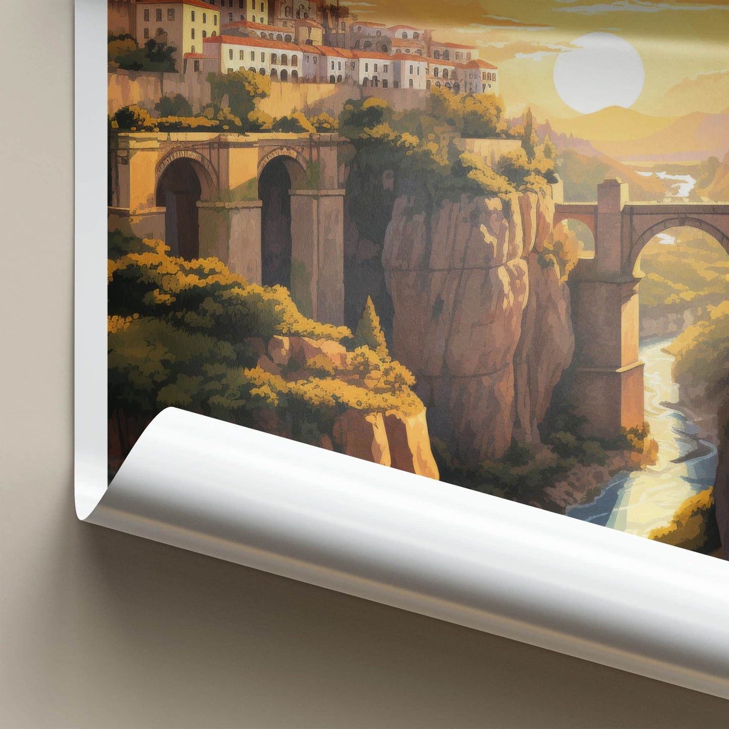 Ronda Poster - Spain Travel Print - Sunset Gorge Bridges Lounge Decor