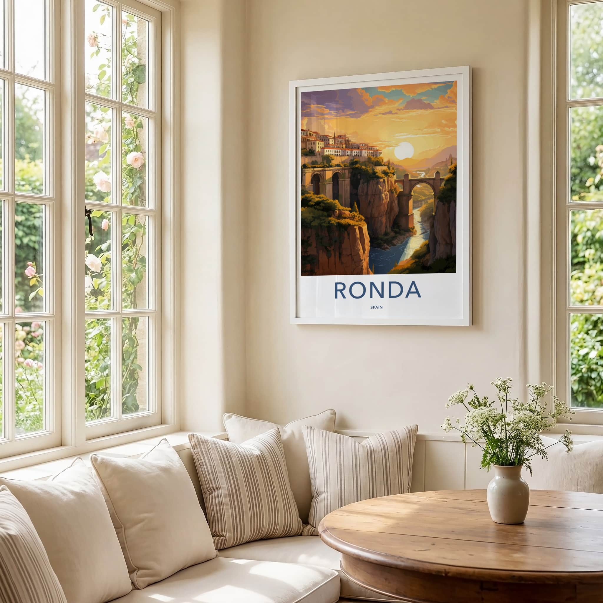 Ronda Poster - Spain Travel Print - Sunset Gorge Bridges Lounge Decor