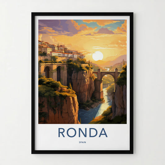 Ronda Poster - Spain Travel Print - Sunset Gorge Bridges Lounge Decor