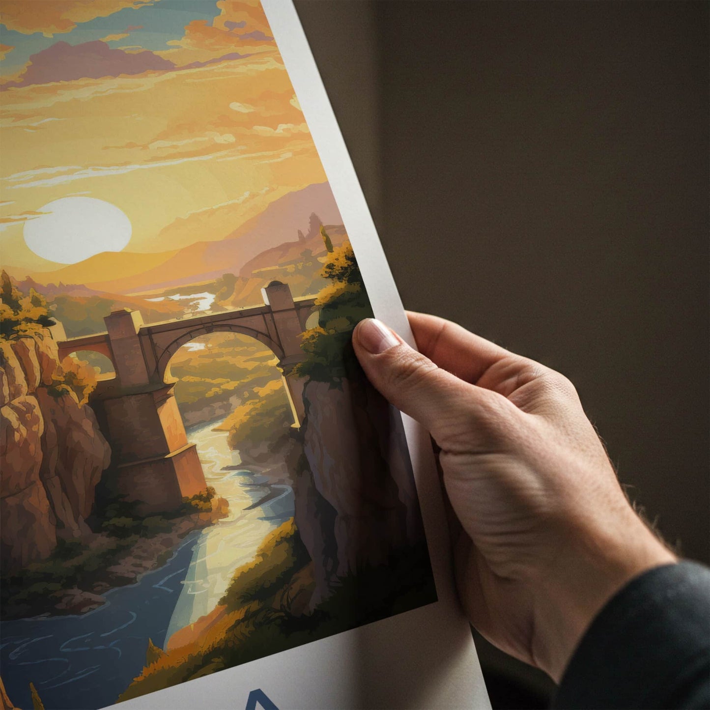Ronda Poster - Spain Travel Print - Sunset Gorge Bridges Lounge Decor