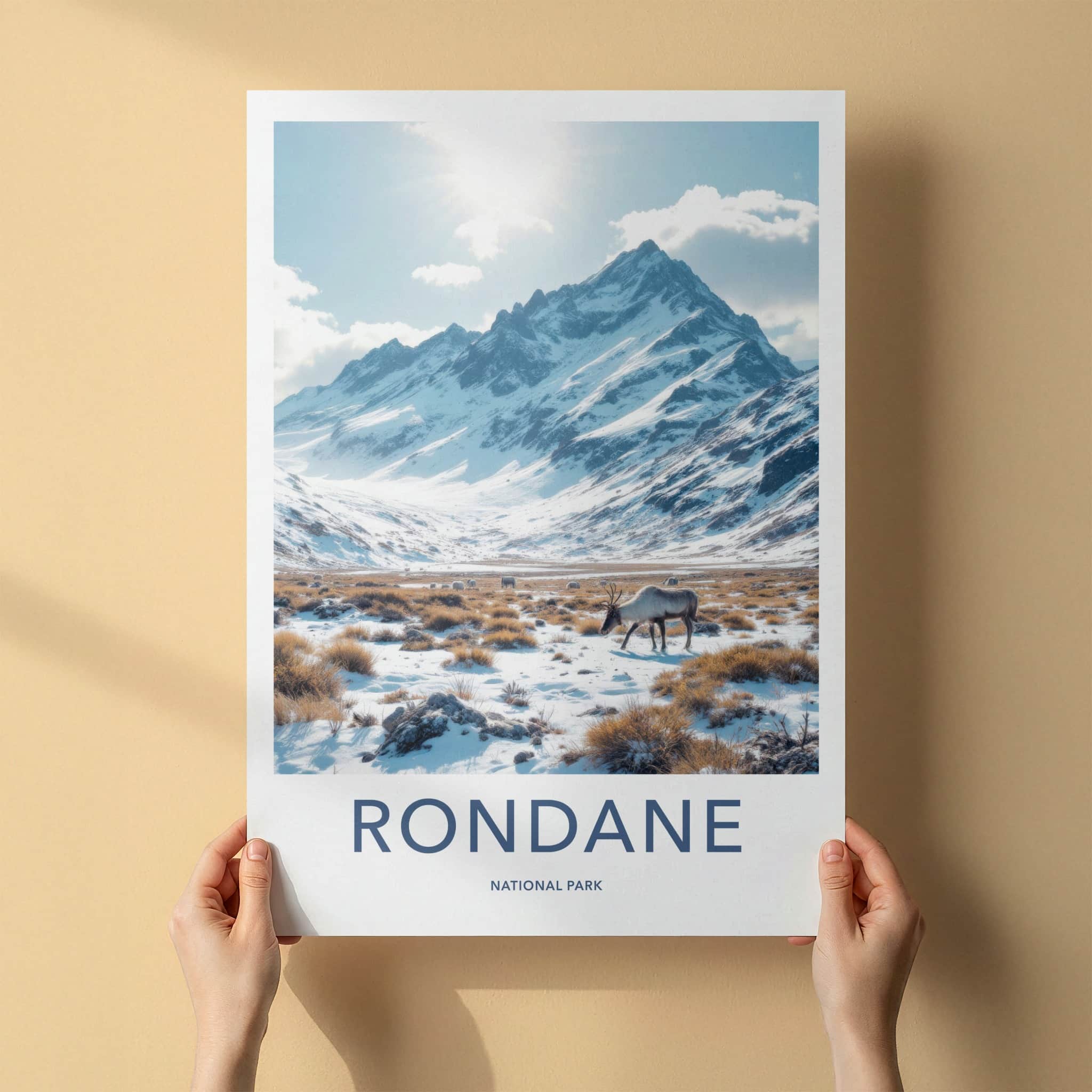 Rondane Poster - Norway Travel Art - Reindeer Snowy Landscape Home Decor