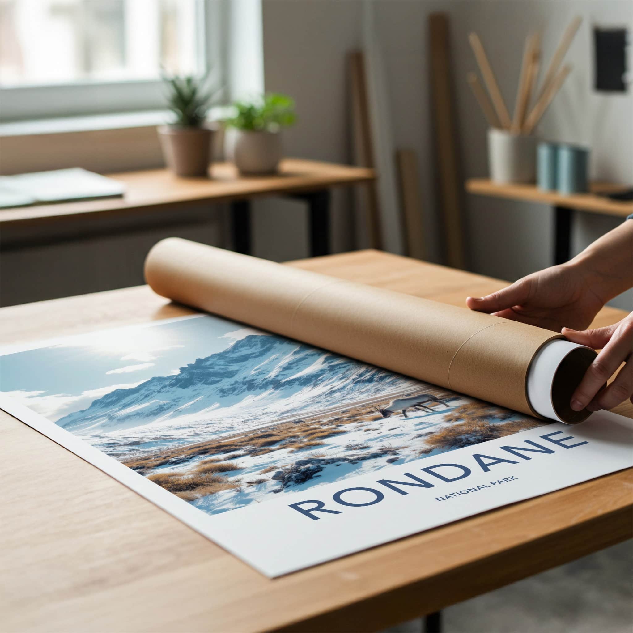 Rondane Poster - Norway Travel Art - Reindeer Snowy Landscape Home Decor