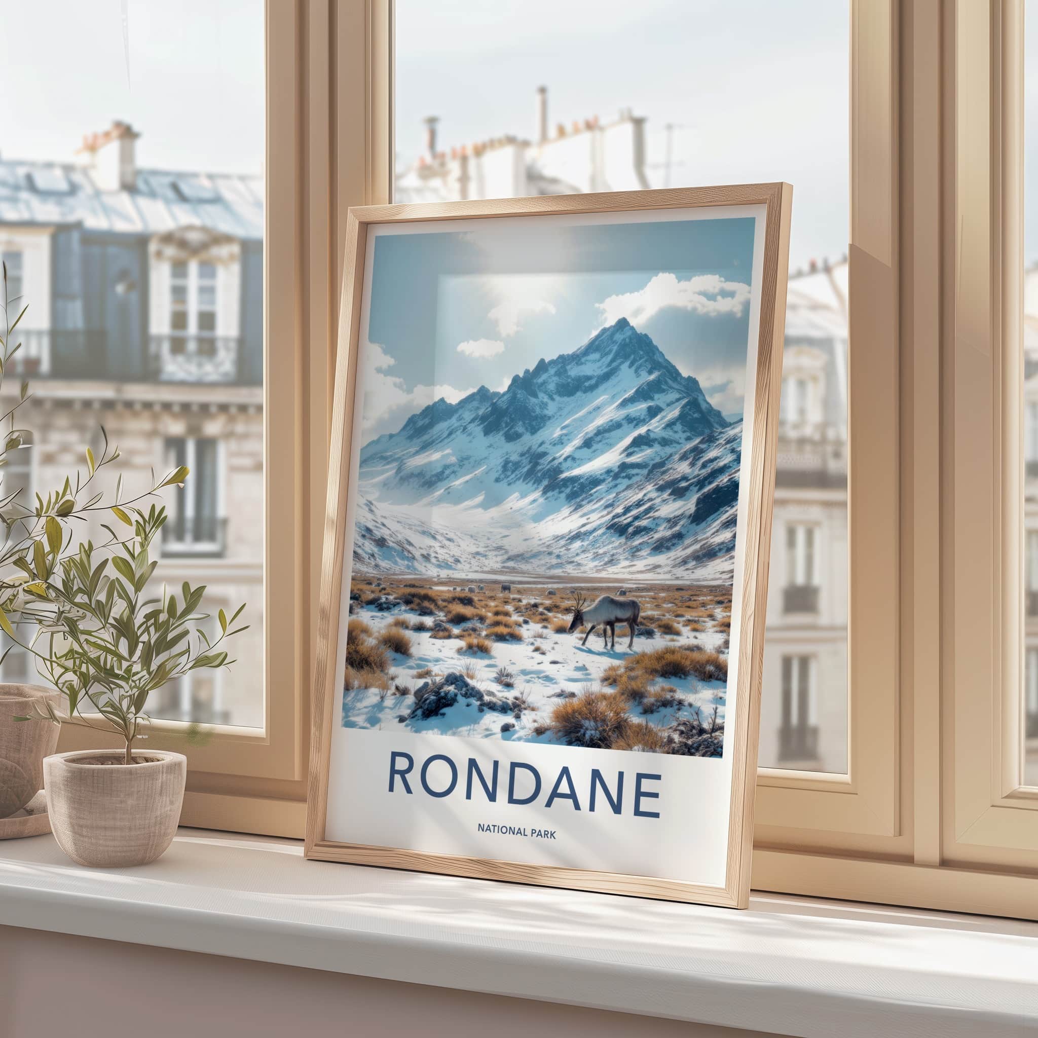 Rondane Poster - Norway Travel Art - Reindeer Snowy Landscape Home Decor