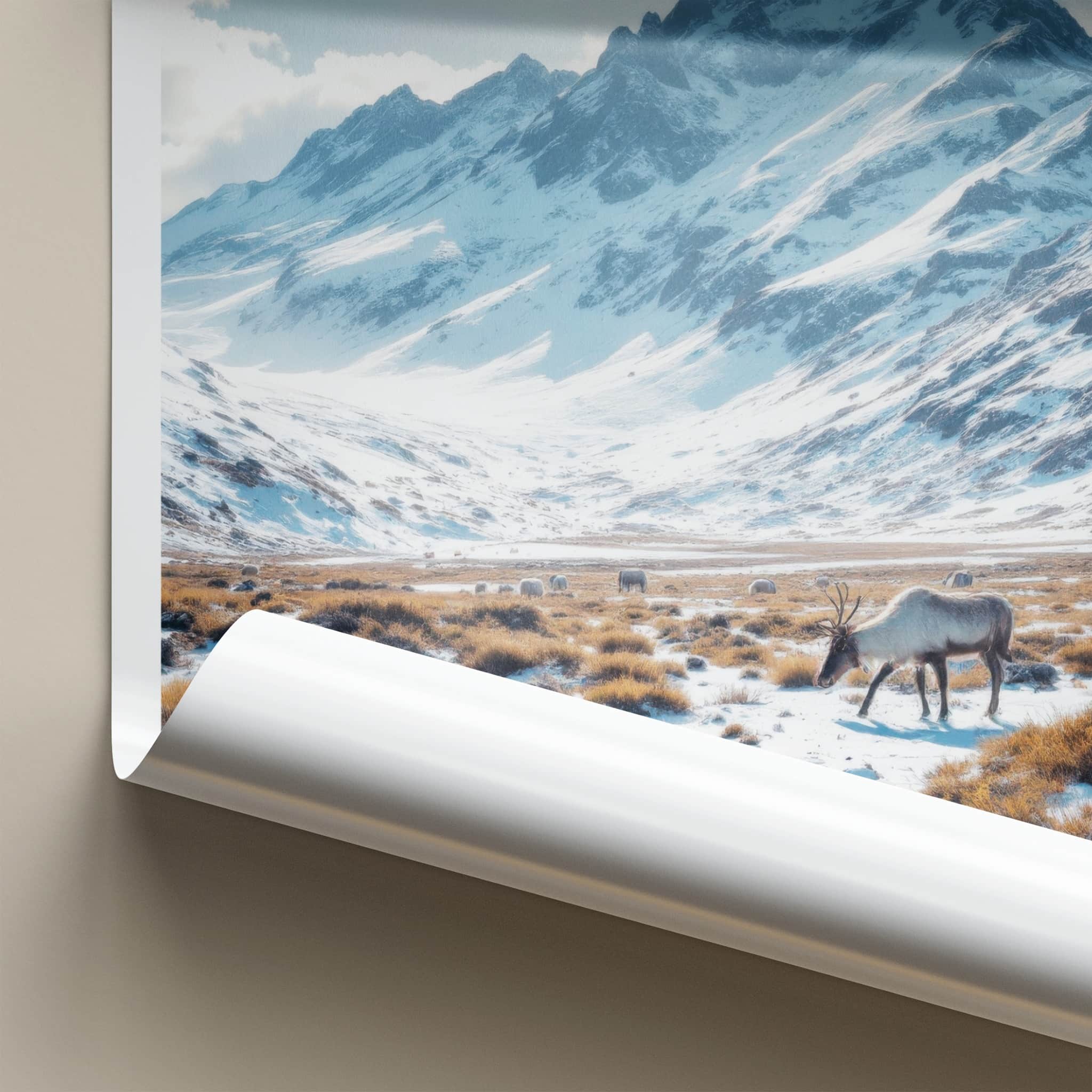 Rondane Poster - Norway Travel Art - Reindeer Snowy Landscape Home Decor