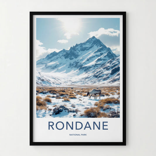 Rondane Poster - Norway Travel Art - Reindeer Snowy Landscape Home Decor