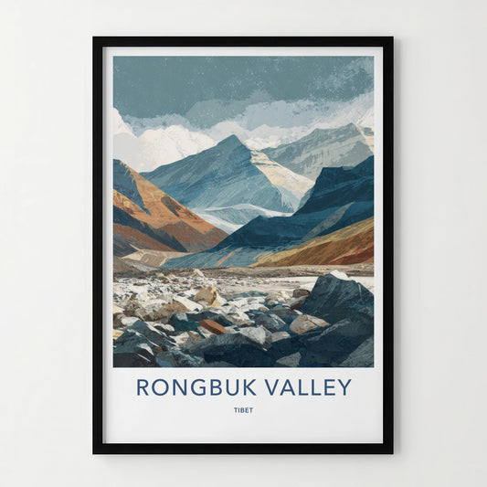 Rongbuk Valley Poster - Tibet Travel Art - Mountain Valley Rocks Home Decor