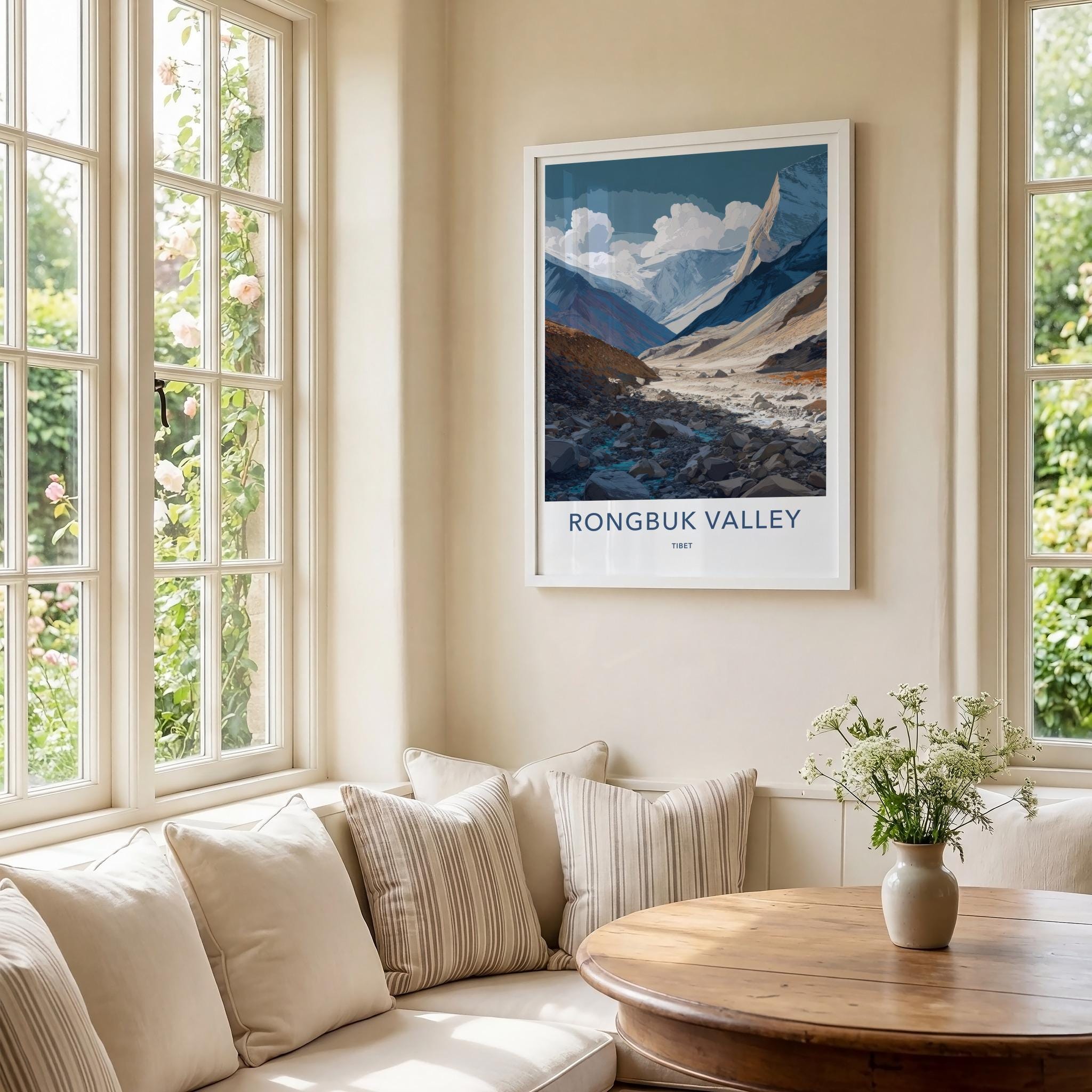 Rongbuk Valley Poster - Tibet Travel Art - Rocky Mountain Stream Wall Decor