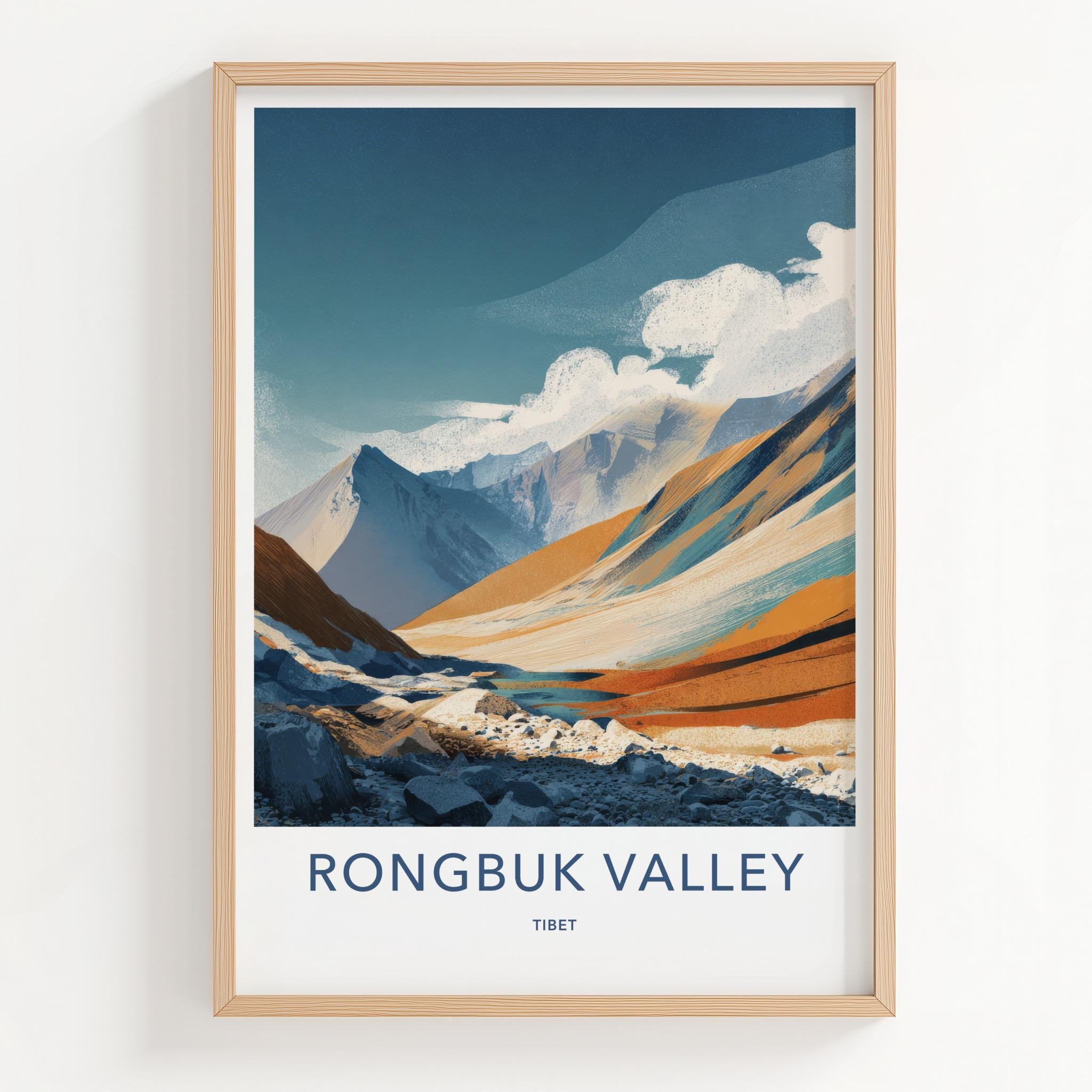 Rongbuk Valley Poster - Tibet Travel Art - Rocky Valley Riverbed Home Decor