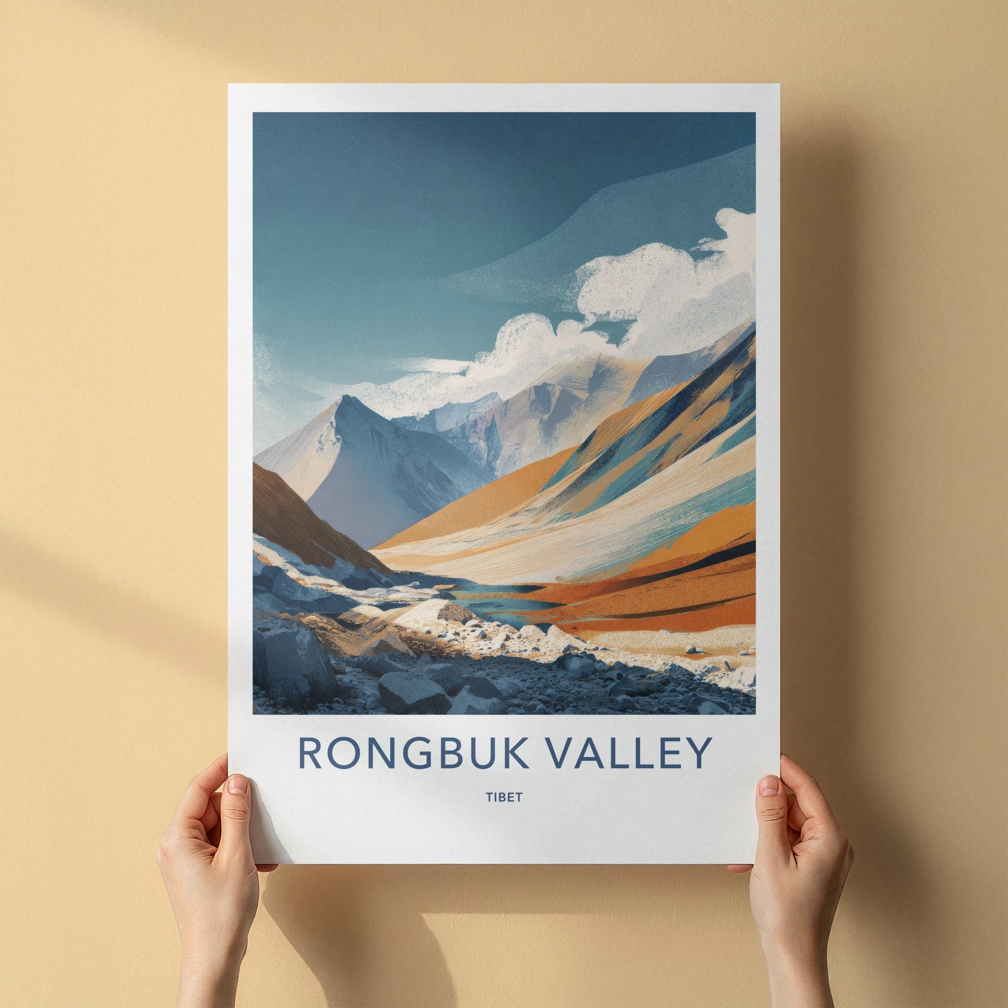 Rongbuk Valley Poster - Tibet Travel Art - Rocky Valley Riverbed Home Decor