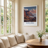 Roraima Poster - Guyana Travel Art - Golden Cliffs Mist Home Decor