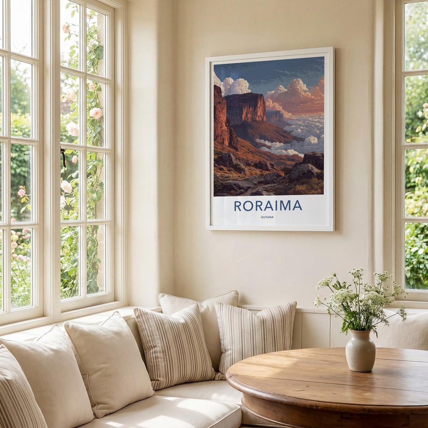 Roraima Poster - Guyana Travel Art - Golden Cliffs Mist Home Decor