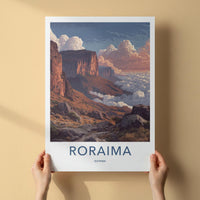 Roraima Poster - Guyana Travel Art - Golden Cliffs Mist Home Decor
