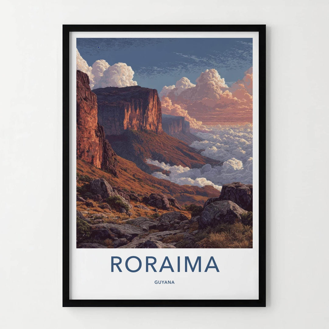 Roraima Poster - Guyana Travel Art - Golden Cliffs Mist Home Decor