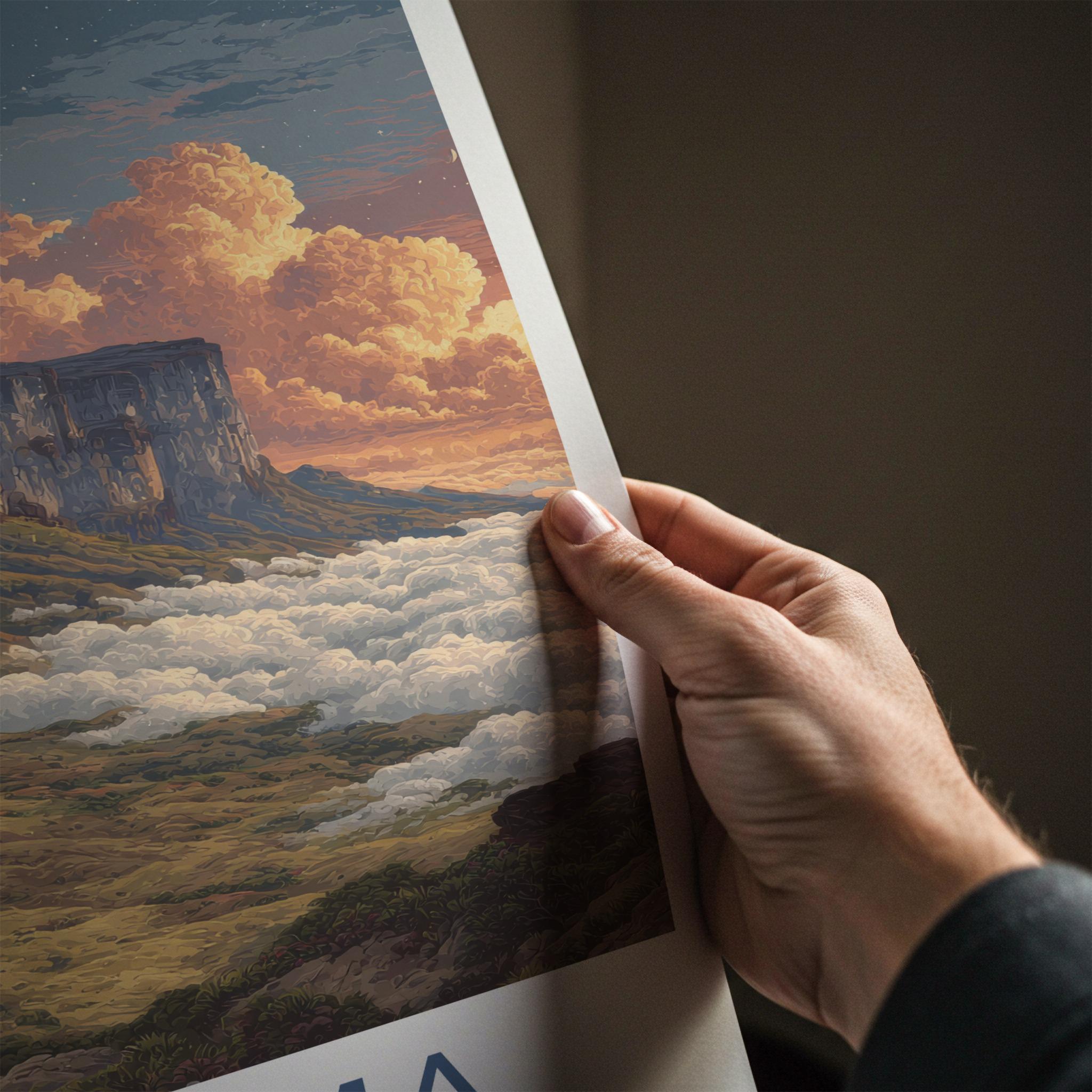 Roraima Poster - Guyana Travel Art - Starry Plateau Clouds Home Decor