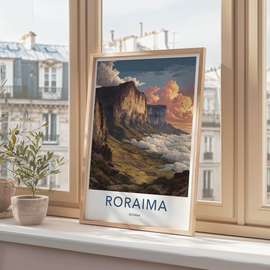 Roraima Poster - Guyana Travel Art - Starry Plateau Clouds Home Decor