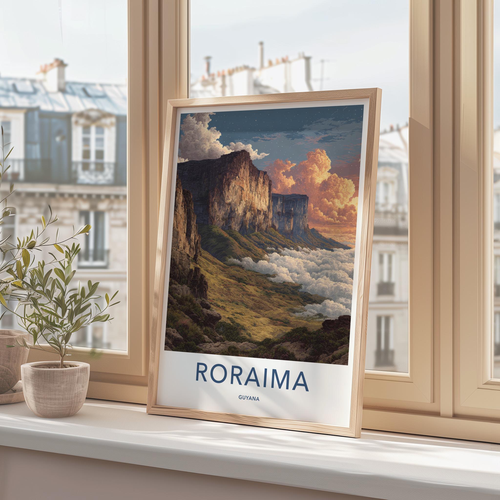 Roraima Poster - Guyana Travel Art - Starry Plateau Clouds Home Decor
