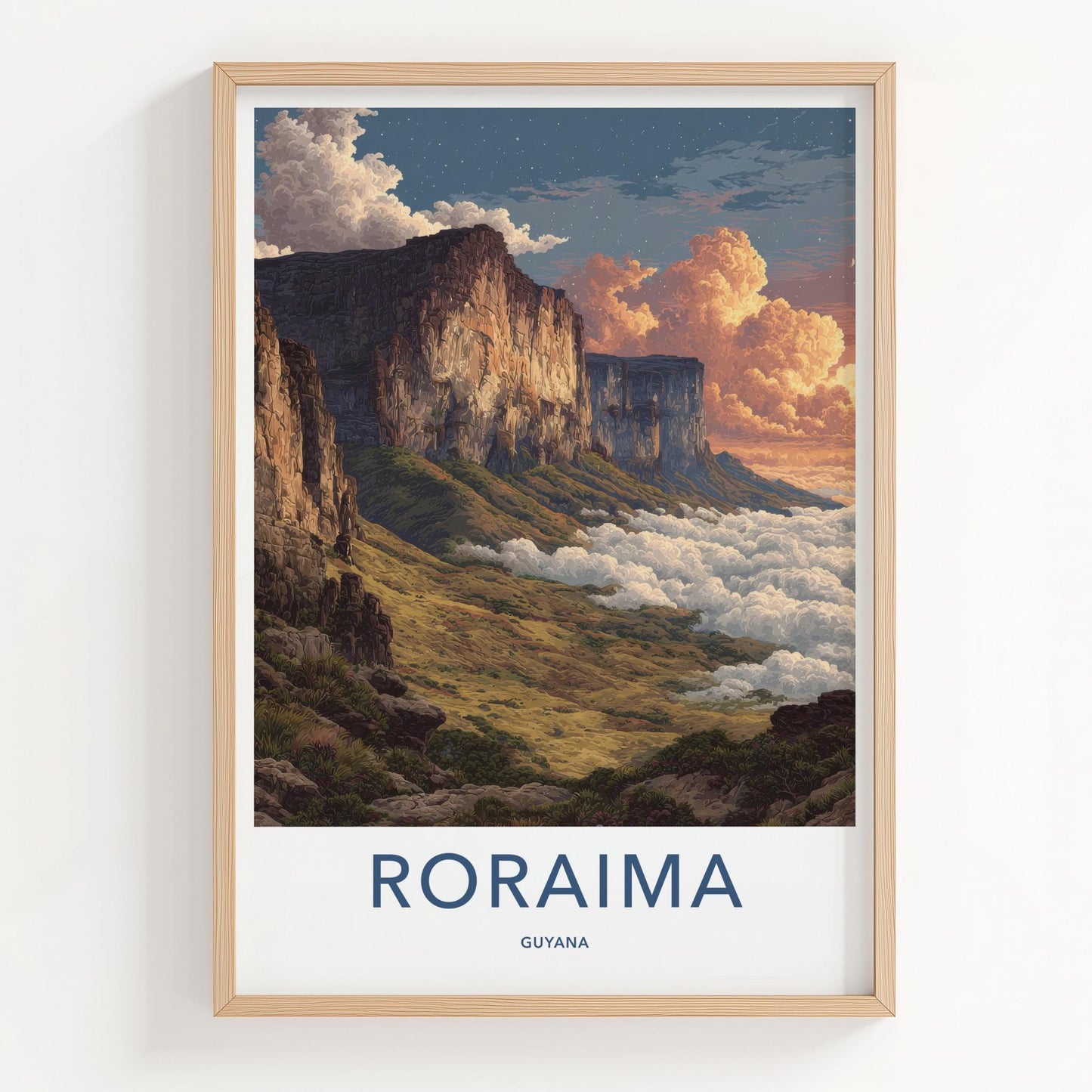 Roraima Poster - Guyana Travel Art - Starry Plateau Clouds Home Decor