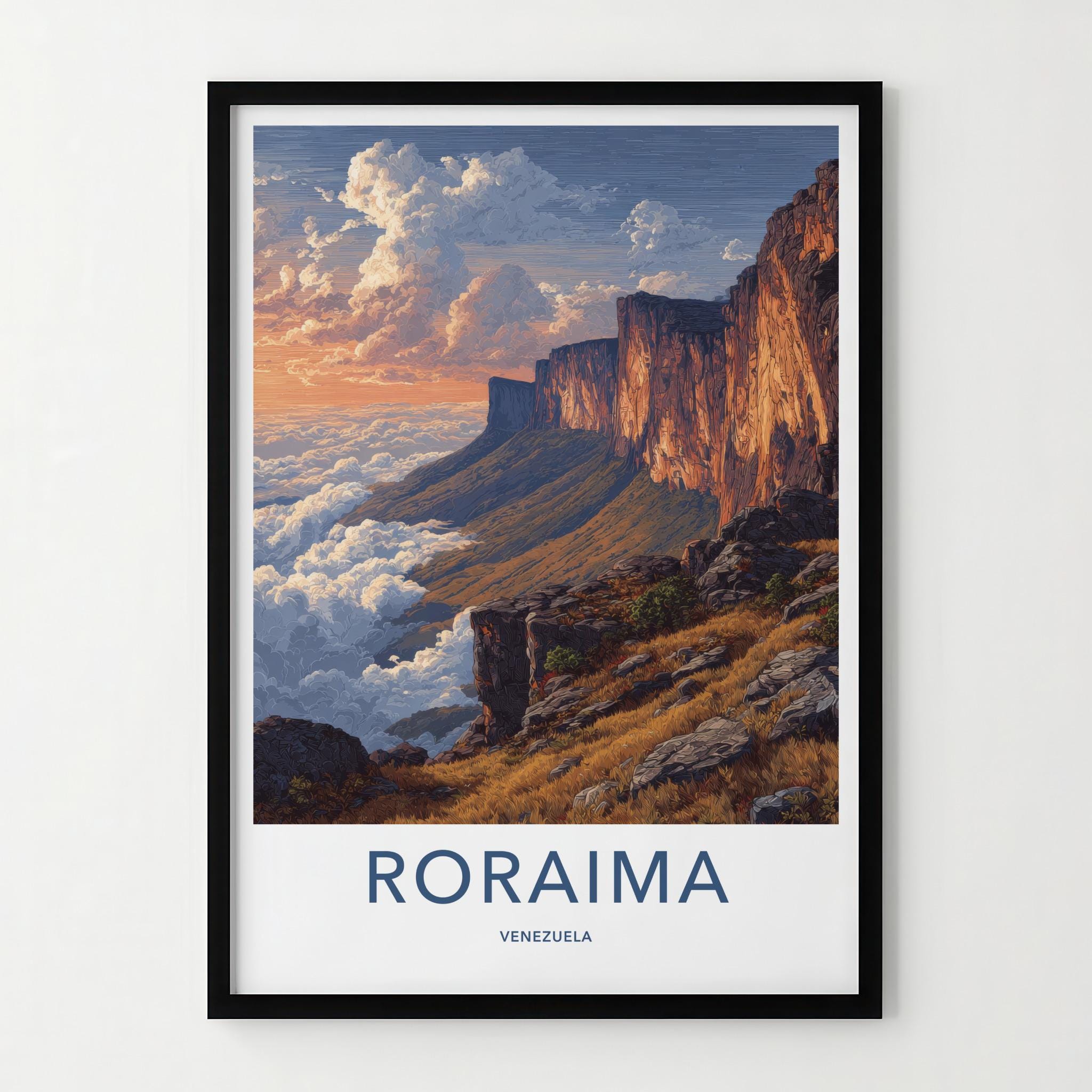 Roraima Poster - Venezuela Travel Art - Dramatic Cloudscape Cliffs Wall Decor