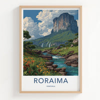 Roraima Poster - Venezuela Travel Art - Dramatic Mountain Waterfalls Home Decor