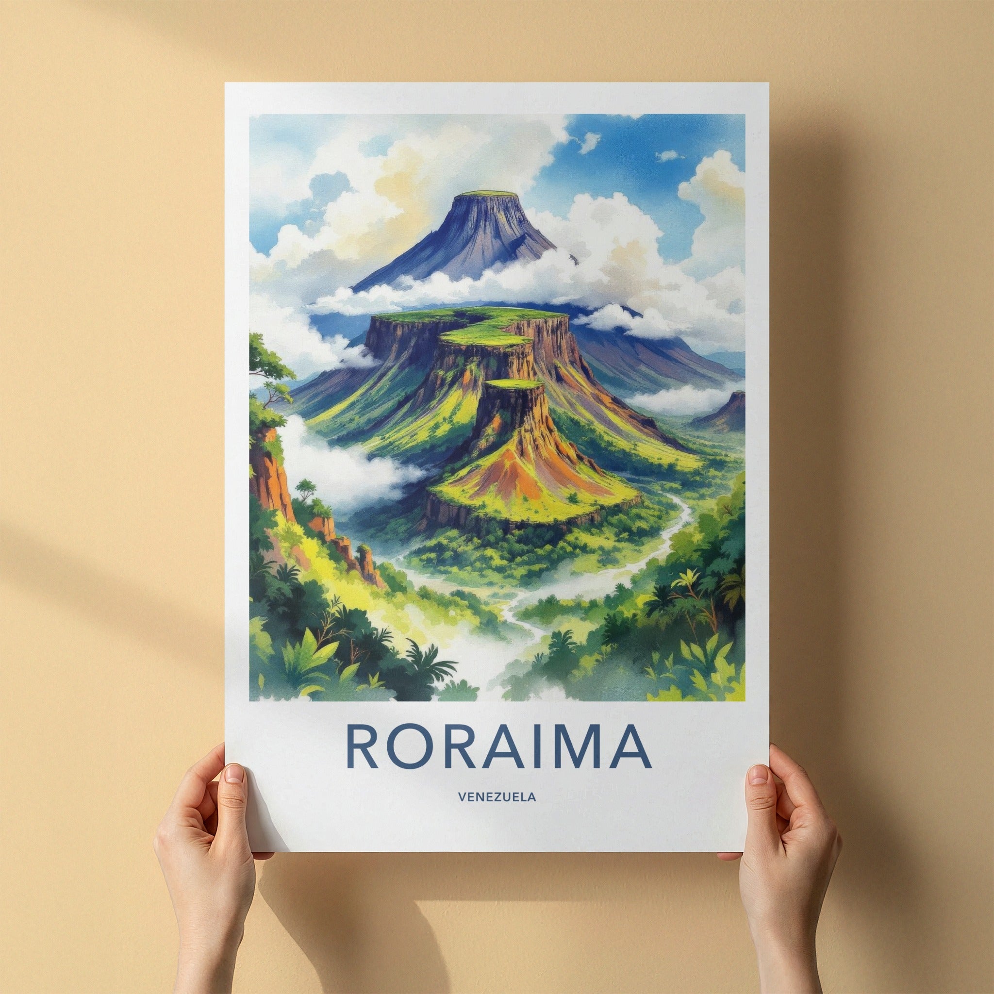 Roraima Poster - Venezuela Travel Art - Layered Green Mountains Home Decor