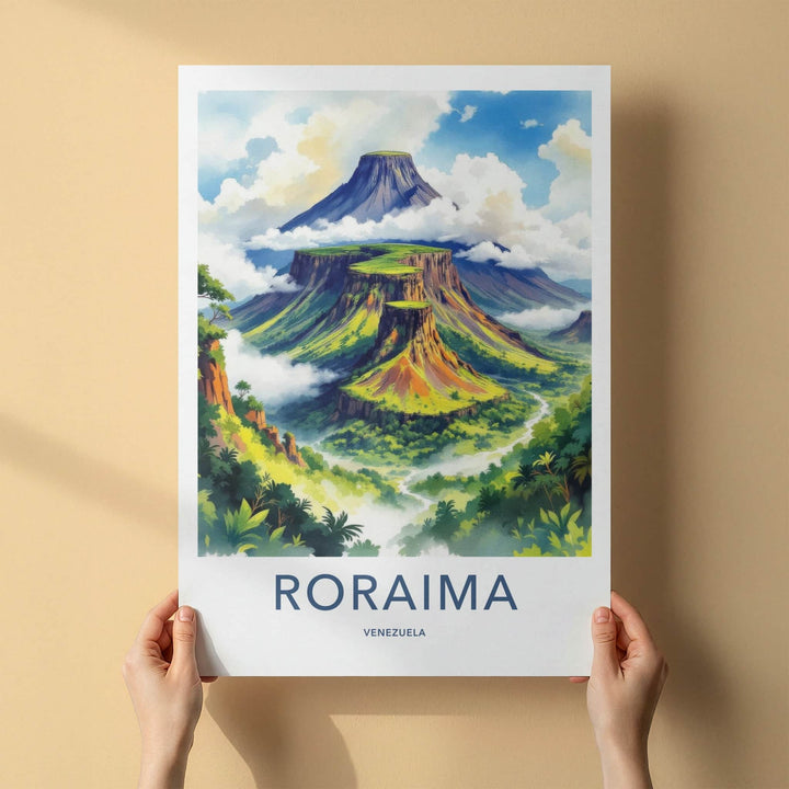 Roraima Poster - Venezuela Travel Art - Layered Green Mountains Home Decor
