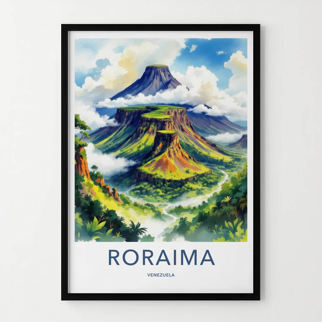 Roraima Poster - Venezuela Travel Art - Layered Green Mountains Home Decor
