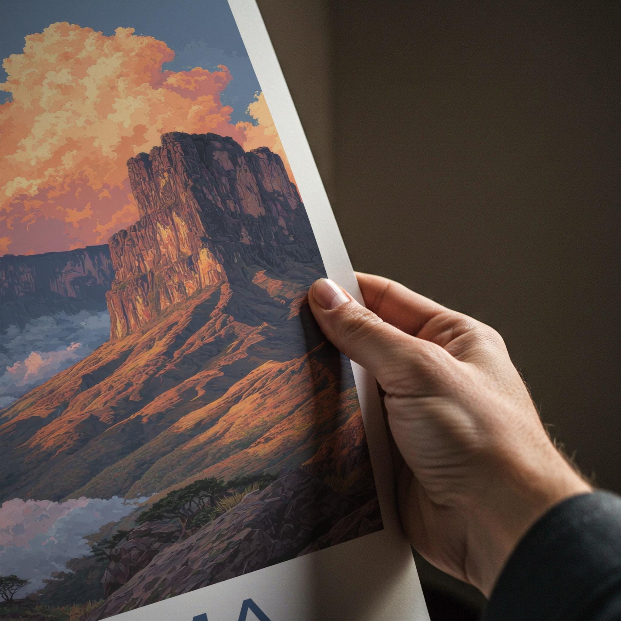 Roraima Poster - Venezuela Travel Art - Sunrise Mountain Clouds Home Decor