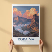 Roraima Poster - Venezuela Travel Art - Sunrise Mountain Clouds Home Decor