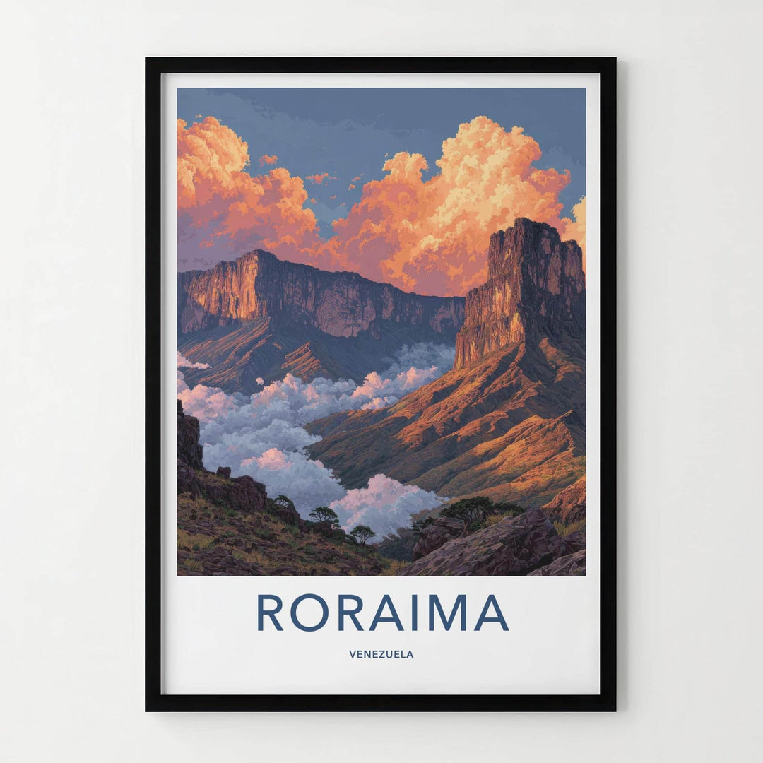 Roraima Poster - Venezuela Travel Art - Sunrise Mountain Clouds Home Decor