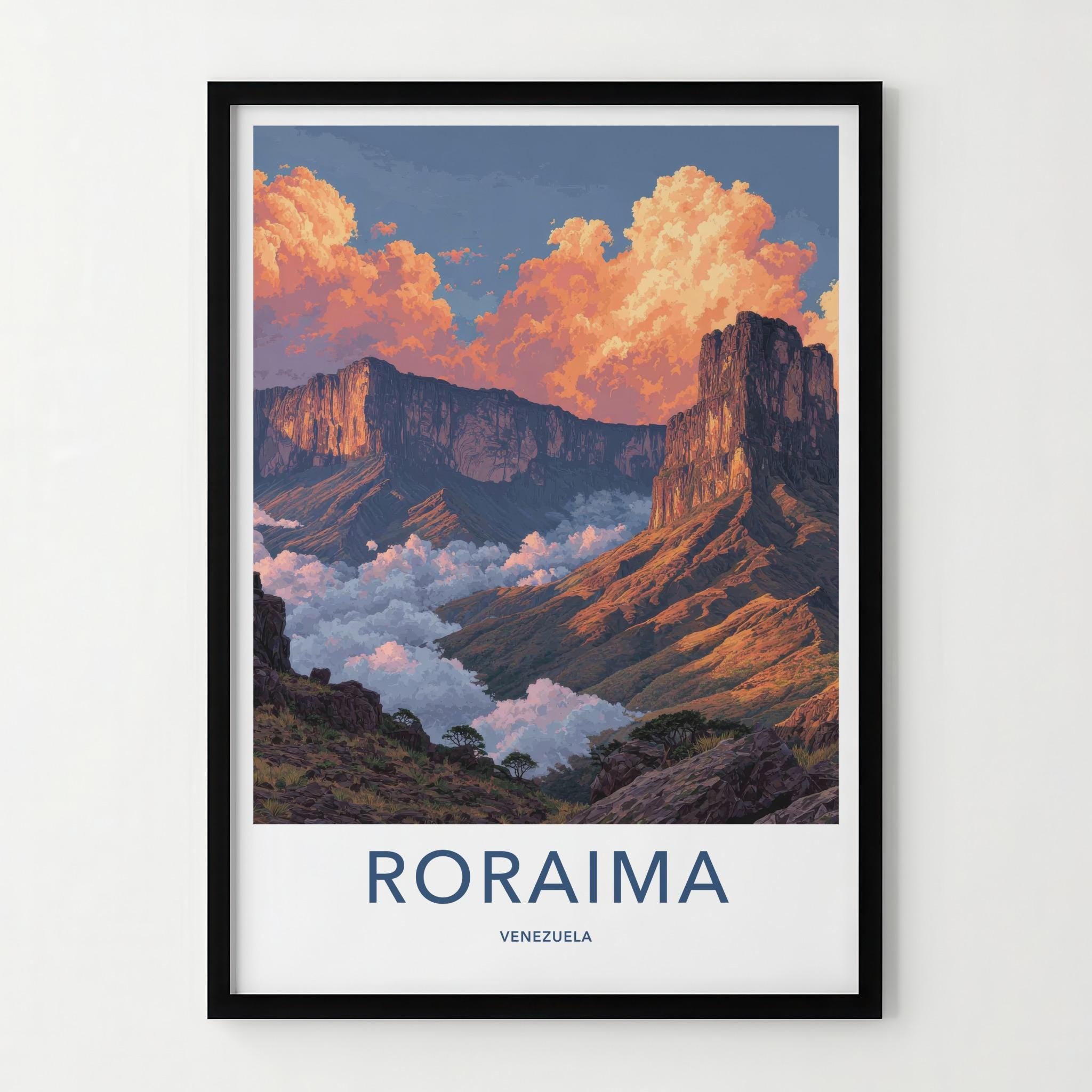 Roraima Poster - Venezuela Travel Art - Sunrise Mountain Clouds Home Decor