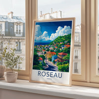 Roseau Poster - Dominica Travel Art - Colorful Town Hillside Home Decor