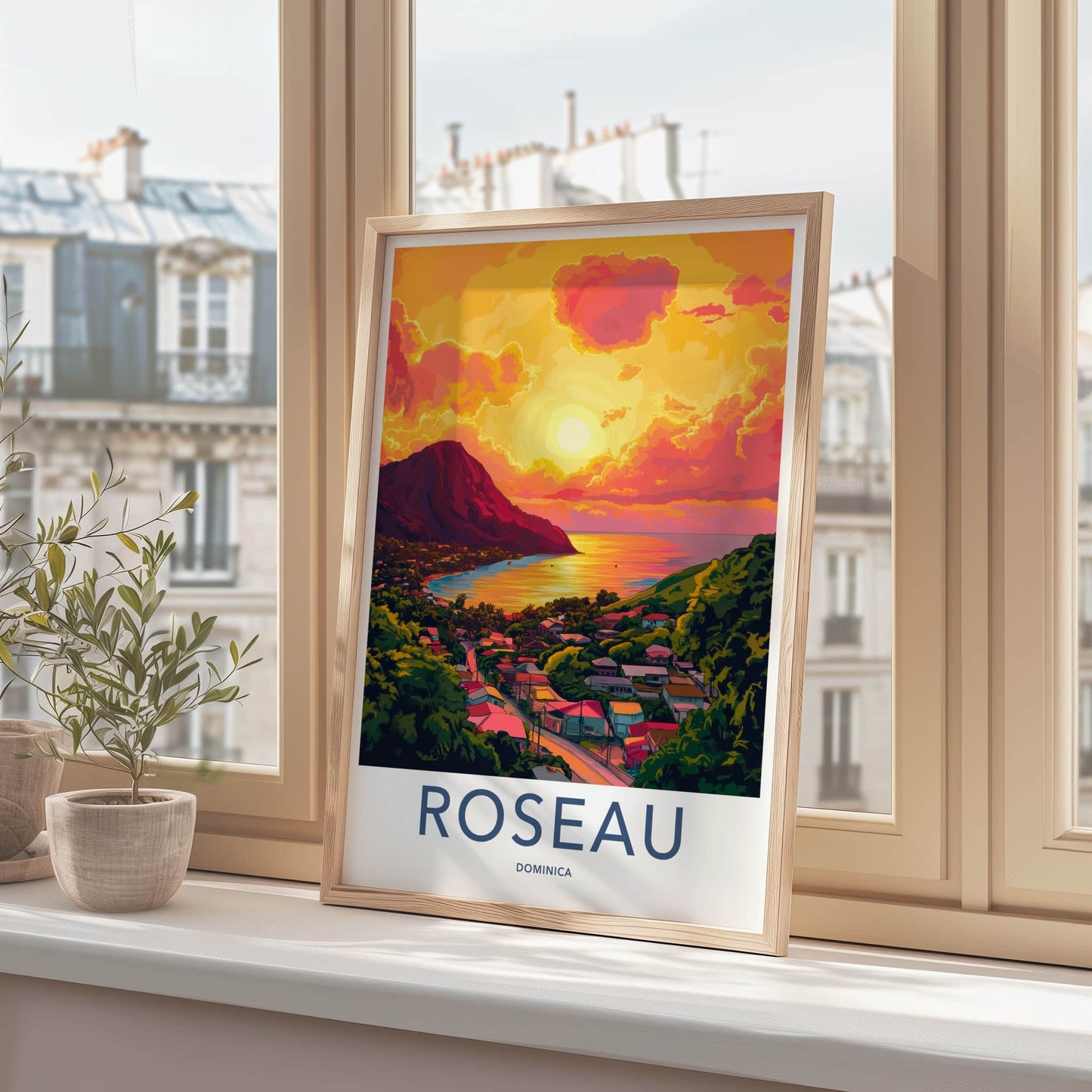ROSEAU Poster - Dominica Travel Art - Island bay sunset Home Decor