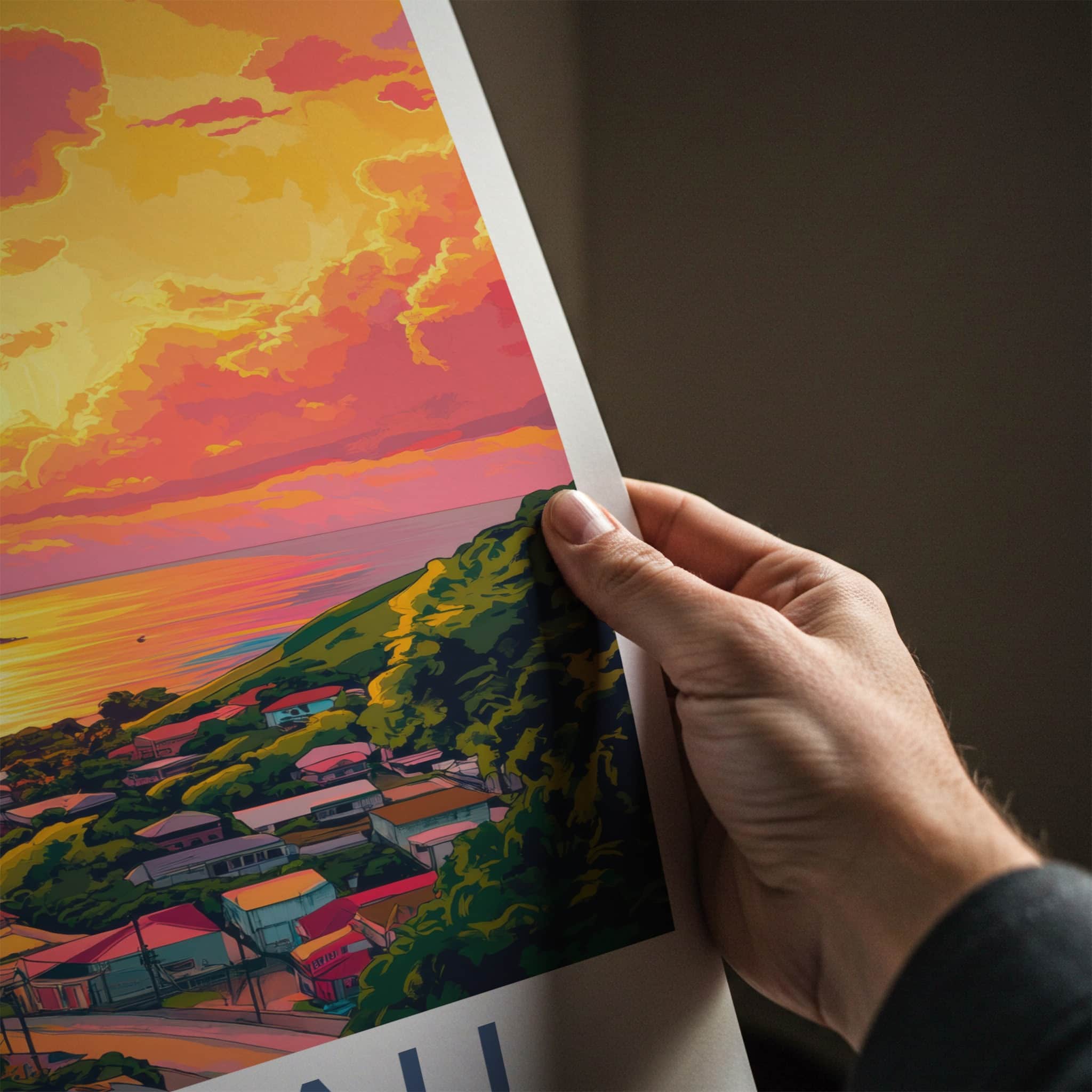 ROSEAU Poster - Dominica Travel Art - Island bay sunset Home Decor