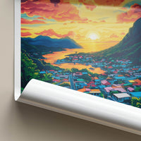 Roseau Poster - Dominica Travel Art - Vibrant Town Sunset Wall Decor