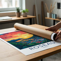 Roseau Poster - Dominica Travel Art - Vibrant Town Sunset Wall Decor