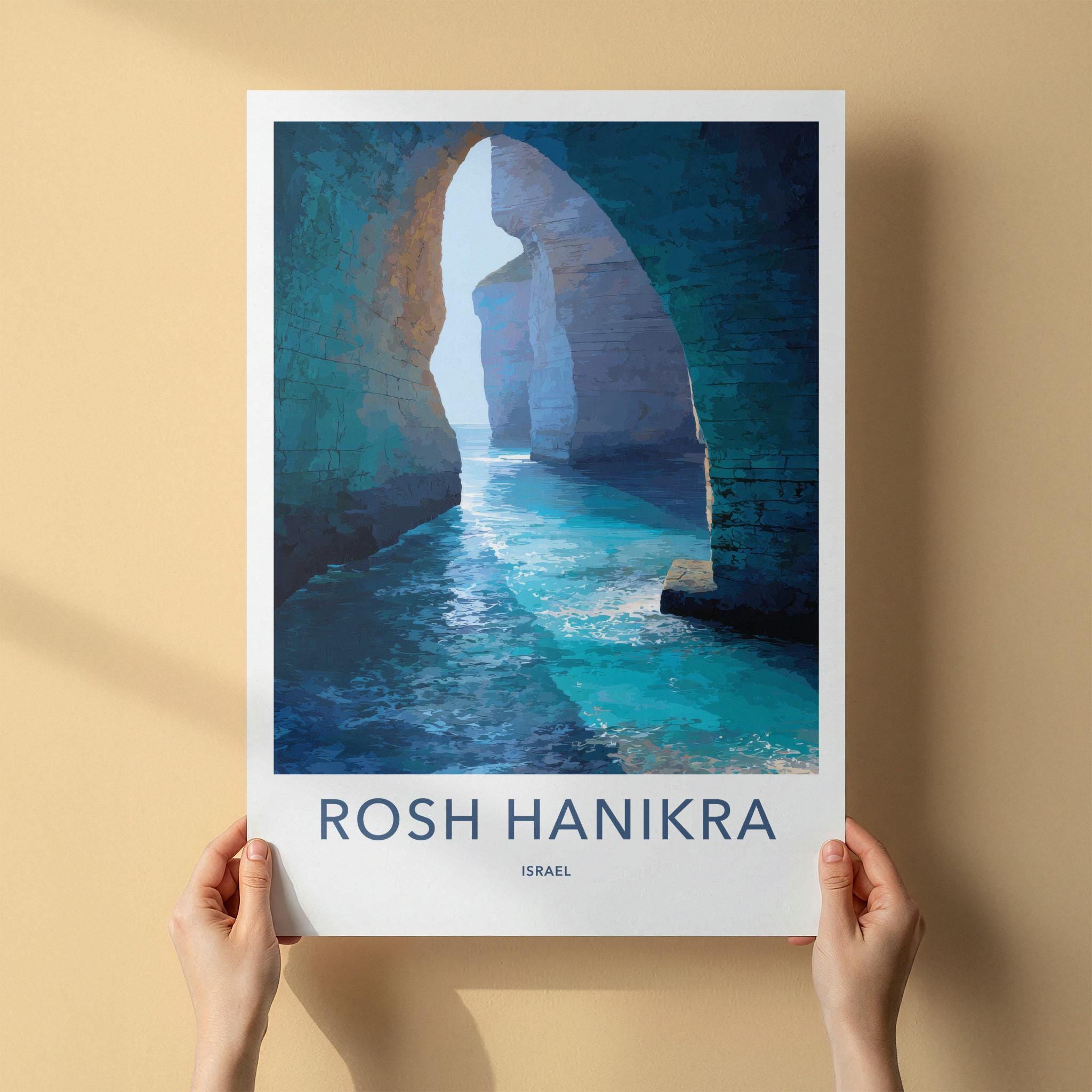 Rosh Hanikra Poster - Israel Travel Art - Azure Grotto Water Home Decor