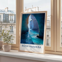 Rosh Hanikra Poster - Israel Travel Art - Azure Grotto Water Home Decor
