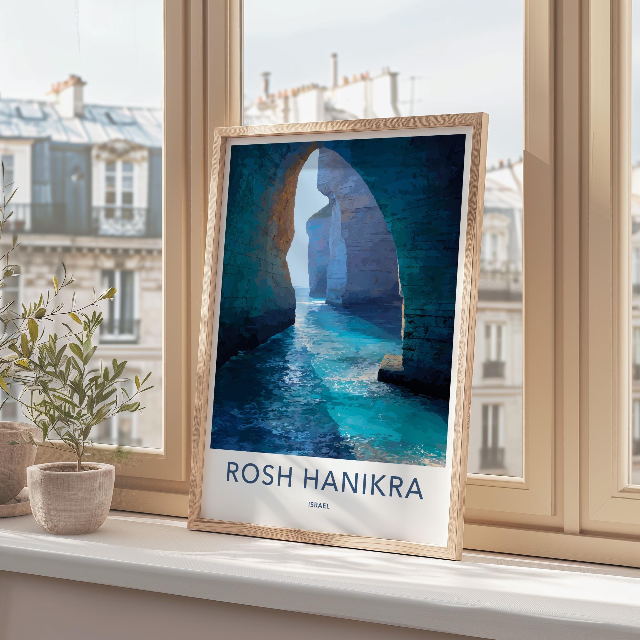 Rosh Hanikra Poster - Israel Travel Art - Azure Grotto Water Home Decor