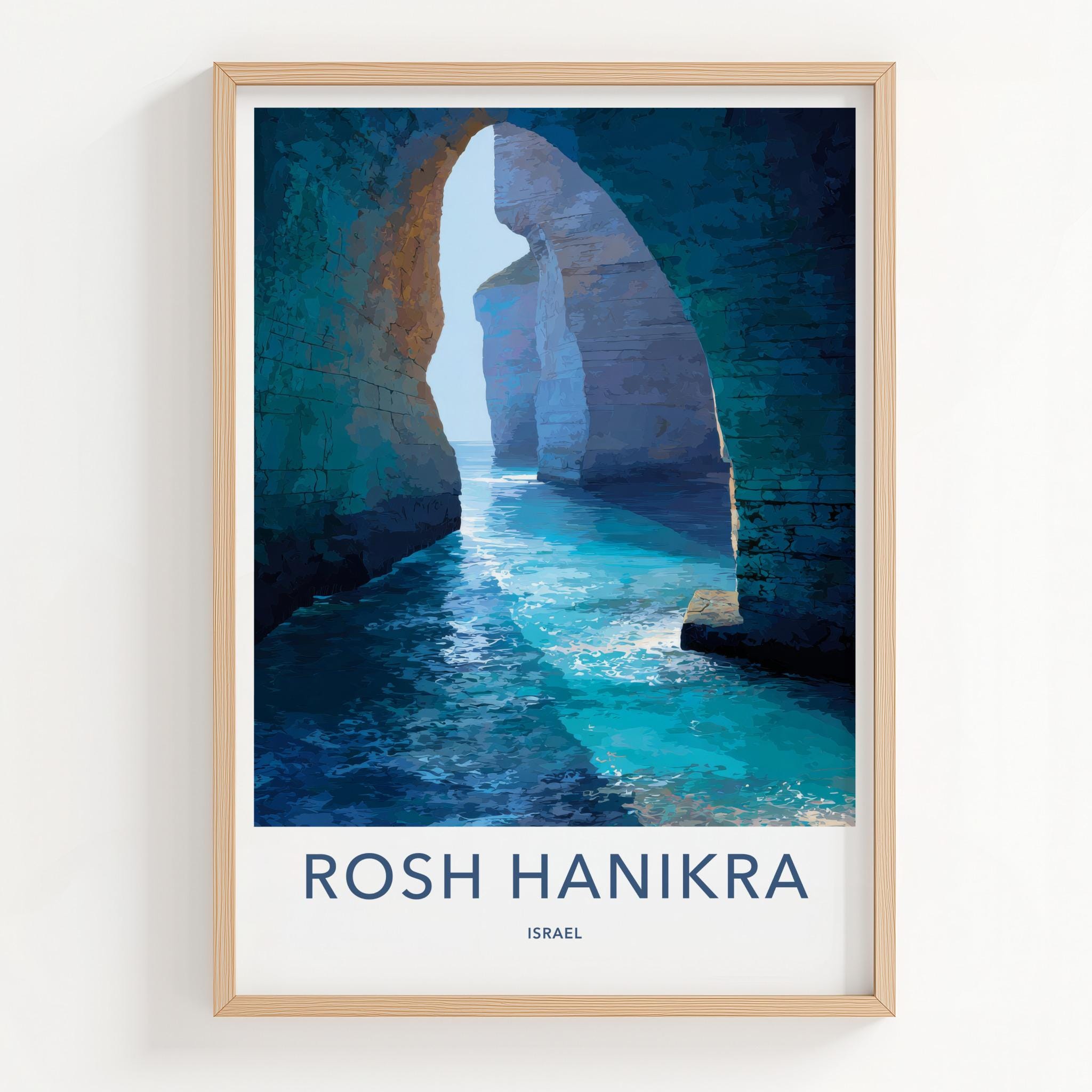 Rosh Hanikra Poster - Israel Travel Art - Azure Grotto Water Home Decor