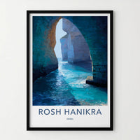 Rosh Hanikra Poster - Israel Travel Art - Azure Grotto Water Home Decor
