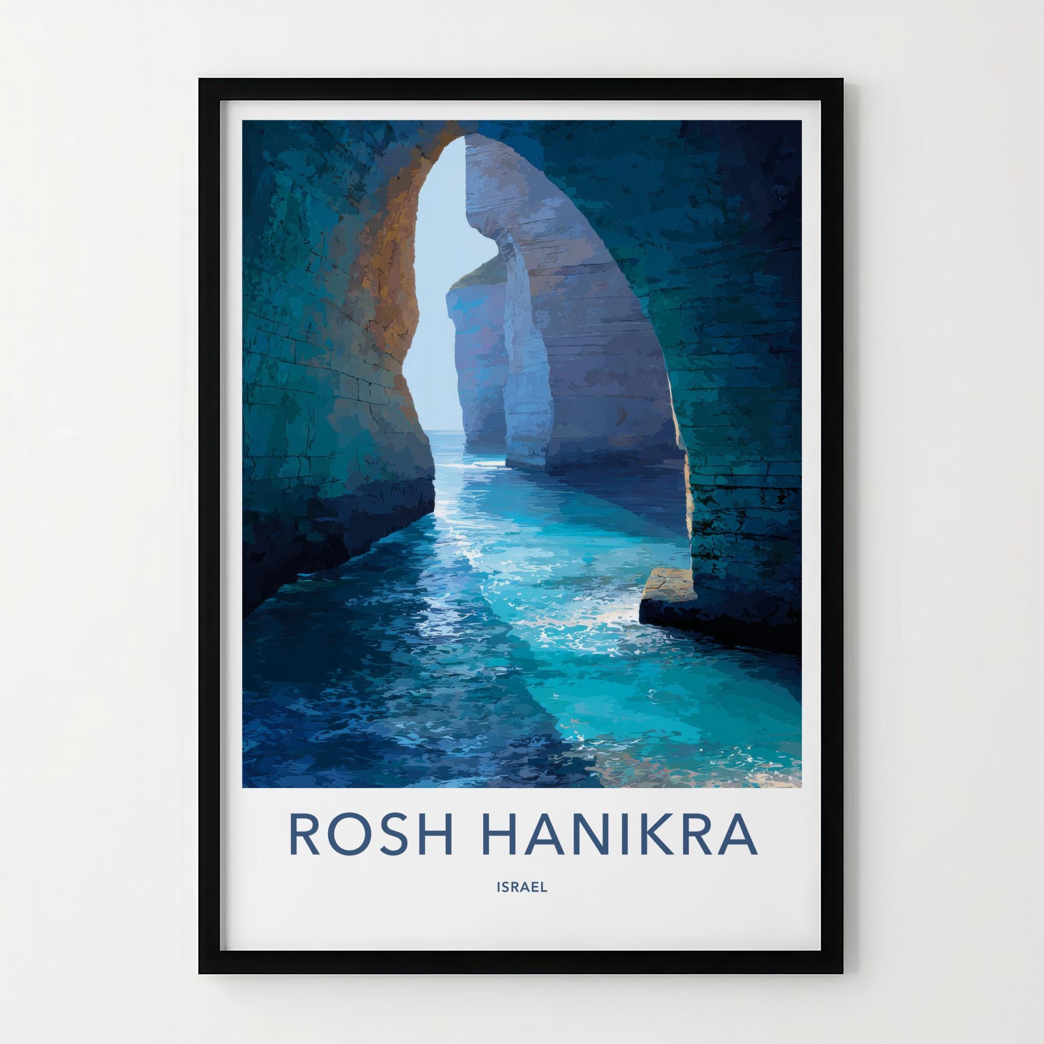 Rosh Hanikra Poster - Israel Travel Art - Azure Grotto Water Home Decor