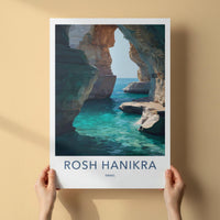 Rosh Hanikra Poster - Israel Travel Art - Sea Caves Turquoise Home Decor