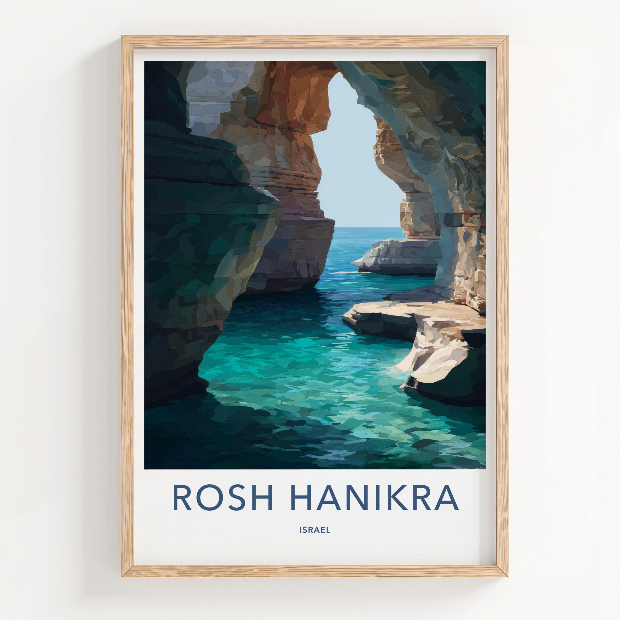Rosh Hanikra Poster - Israel Travel Art - Sea Caves Turquoise Home Decor