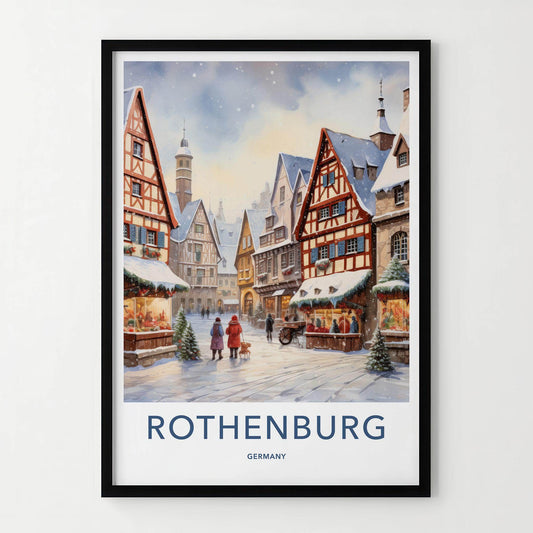 Rothenburg Poster - Medieval Town Print With Cobblestone Street Art
