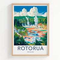 Rotorua Poster - New Zealand Travel Art - Colorful Geothermal Terraces Home Decor